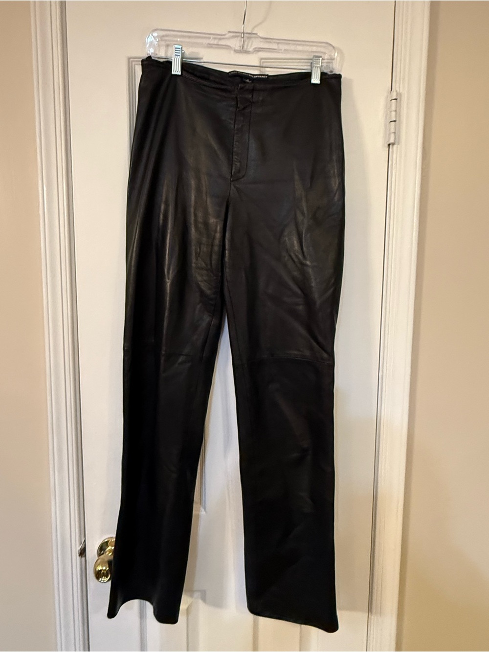 Linda Allard Ellen Tracy Black 100% Leather Straight-Leg Trousers